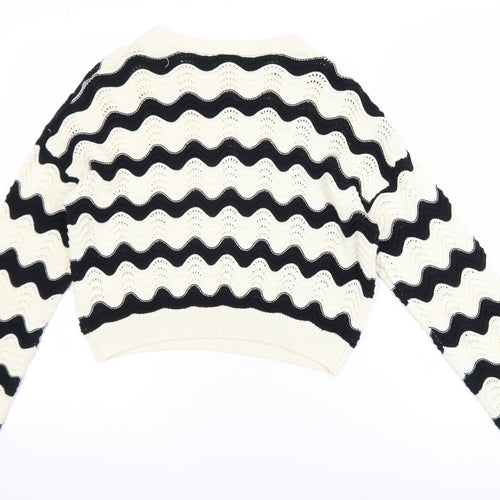 Primark Girls Black & Beige Striped Knit Jumper 12-13 Years Cotton Pullover