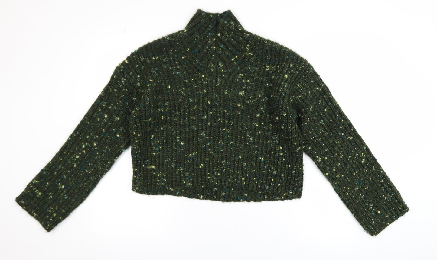 Next Womens Green Chunky Mock Neck Long Sleeve Pullover Jumper XS