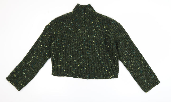 Next Womens Green Chunky Mock Neck Long Sleeve Pullover Jumper XS