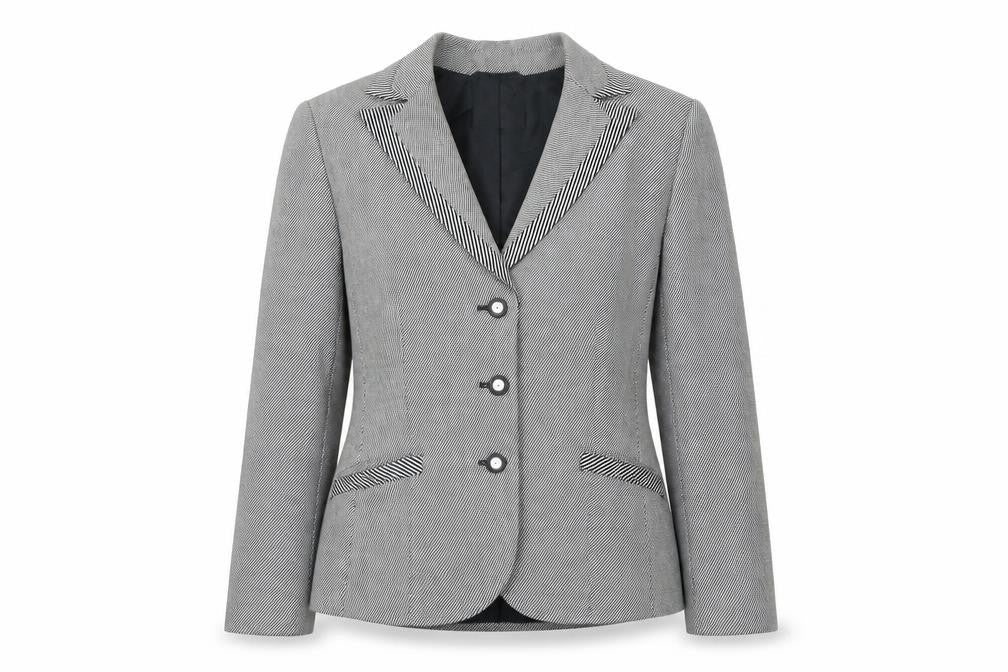 Front view of Gerry Weber Women's Grey Herringbone Blazer, size 14, Single-Breasted