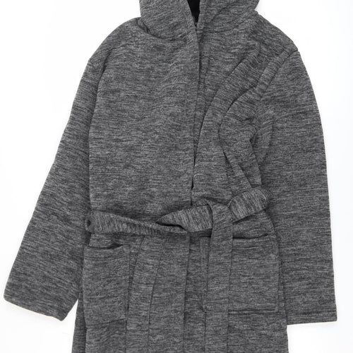 Next Men's Grey Hooded Robe Belted Polyester Medium