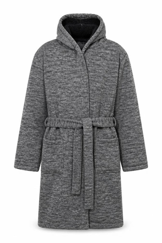 Next Men's Grey Hooded Robe Belted Polyester Medium