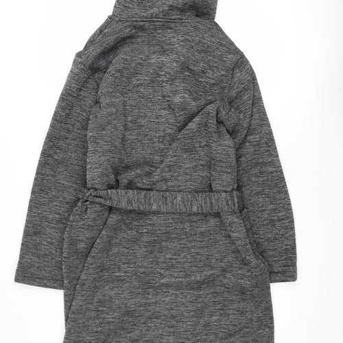 Next Men's Grey Hooded Robe Belted Polyester Medium