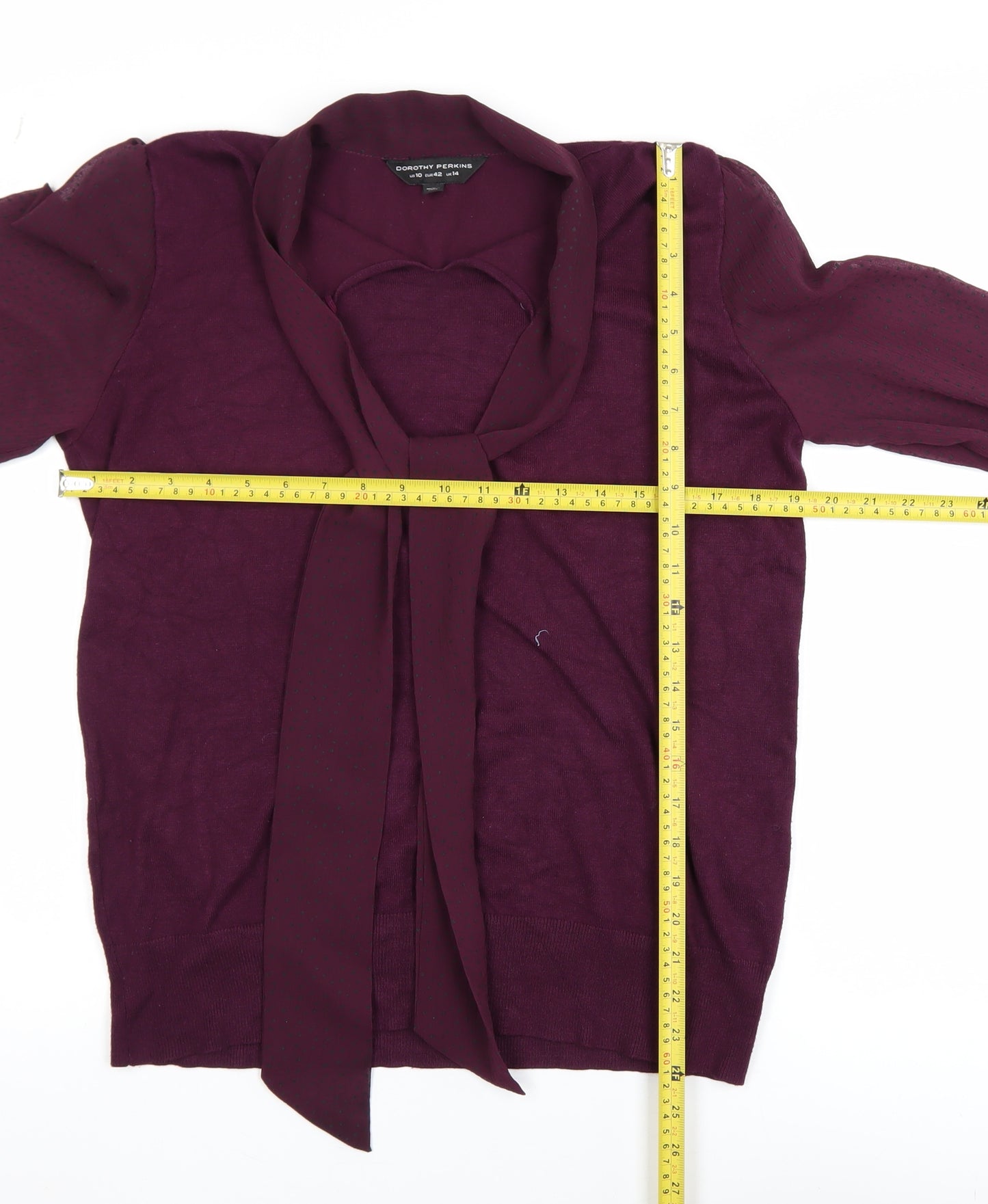 Dorothy Perkins Women's Purple Tie Neck Long Sleeve Blouse Size 14