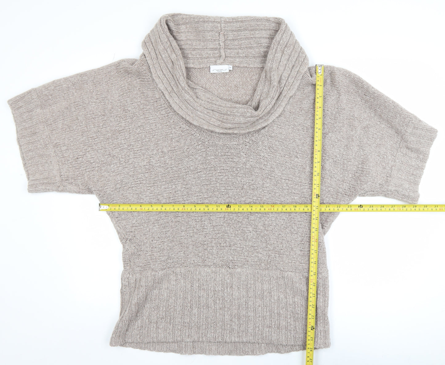 New Look Women’s Beige Cowl Neck Short Sleeve Chunky Knit Jumper Size 18