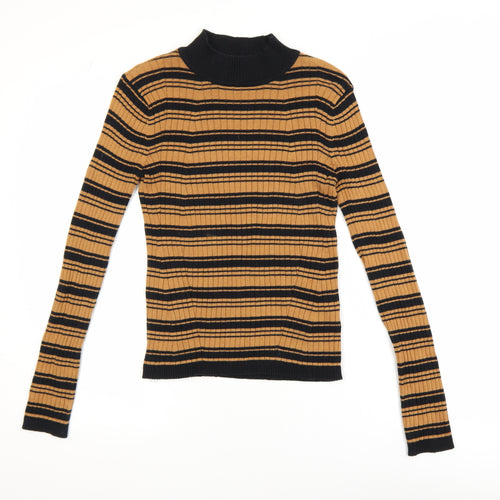 Therapy London Womens Brown Striped Roll Neck Cotton Knit Top XS