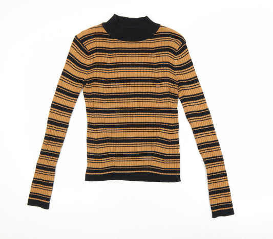 Therapy London Womens Brown Striped Roll Neck Cotton Knit Top XS