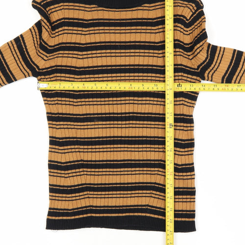 Therapy London Womens Brown Striped Roll Neck Cotton Knit Top XS