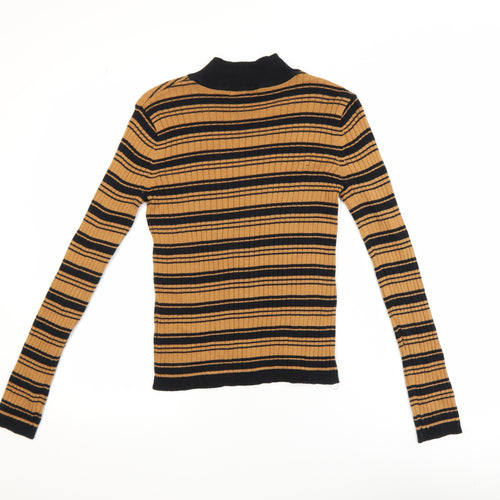 Therapy London Womens Brown Striped Roll Neck Cotton Knit Top XS