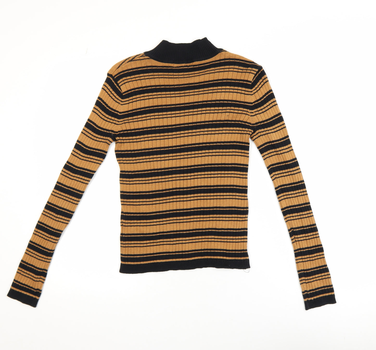 Therapy London Womens Brown Striped Roll Neck Cotton Knit Top XS