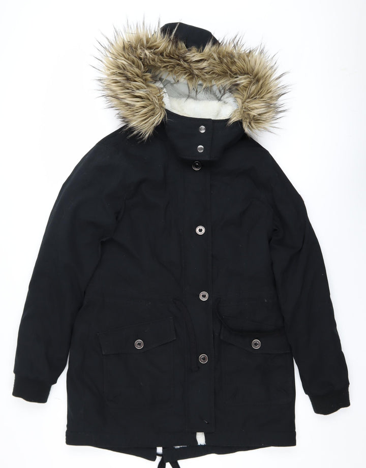 Hollister Womens Black Faux Fur Hooded Parka Coat Size M