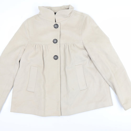 Zara Women Beige Wool Blend Mid-Length Coat Size 8