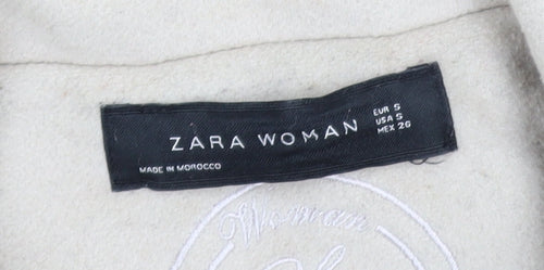 Zara Women Beige Wool Blend Mid-Length Coat Size 8