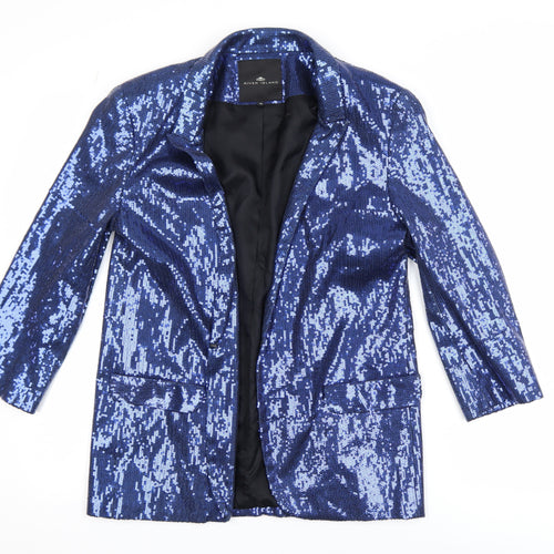 River Island Women's Blue Sequin Tuxedo Blazer Size 10 Party Jacket