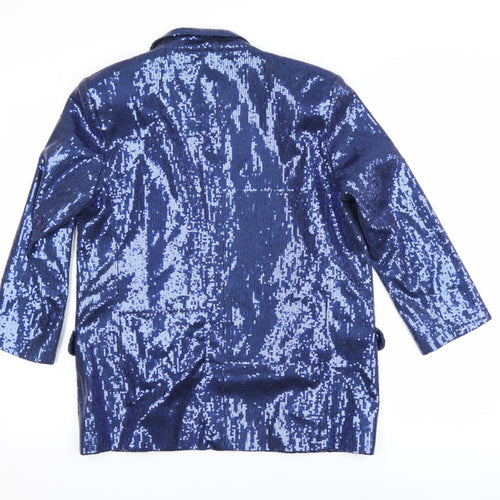 River Island Women's Blue Sequin Tuxedo Blazer Size 10 Party Jacket