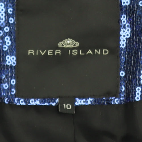 River Island Women's Blue Sequin Tuxedo Blazer Size 10 Party Jacket