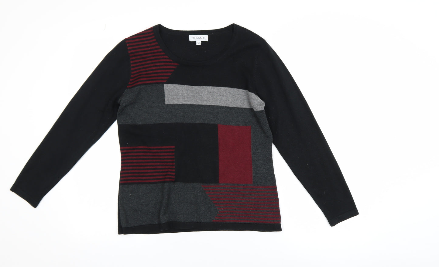 Chianti Men’s Black Geometric Knit Pullover Jumper Size S