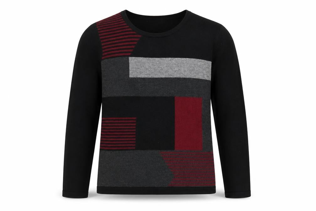 Front view of Chianti Men’s Black Geometric Knit jumper, size S