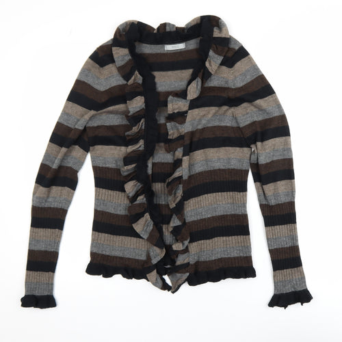 Marks and Spencer Women’s Brown Stripe Ruffle Knit Cardigan UK 12