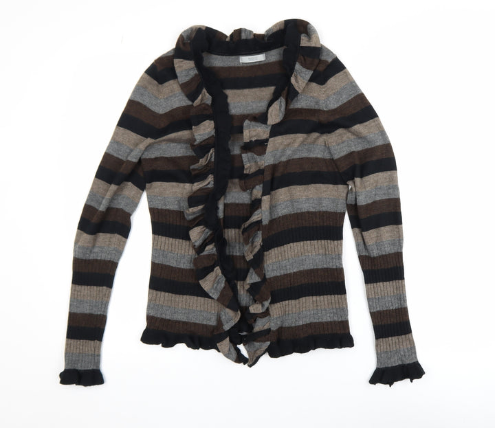 Marks and Spencer Women’s Brown Stripe Ruffle Knit Cardigan UK 12