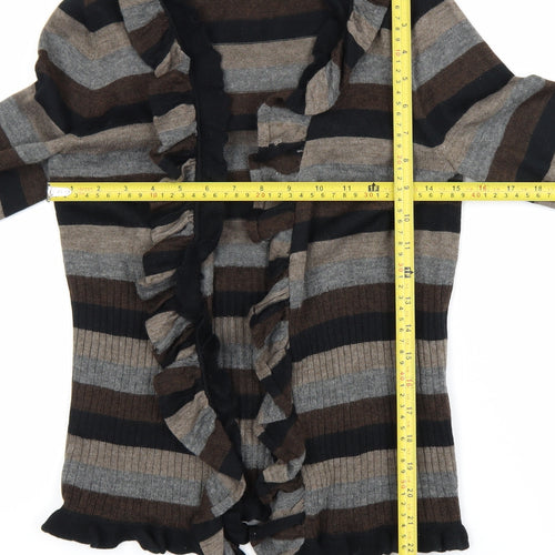 Marks and Spencer Women’s Brown Stripe Ruffle Knit Cardigan UK 12