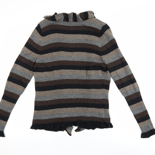 Marks and Spencer Women’s Brown Stripe Ruffle Knit Cardigan UK 12