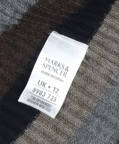 Marks and Spencer Women’s Brown Stripe Ruffle Knit Cardigan UK 12