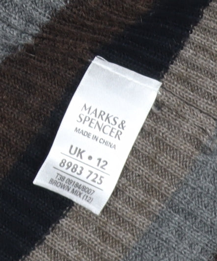 Marks and Spencer Women’s Brown Stripe Ruffle Knit Cardigan UK 12