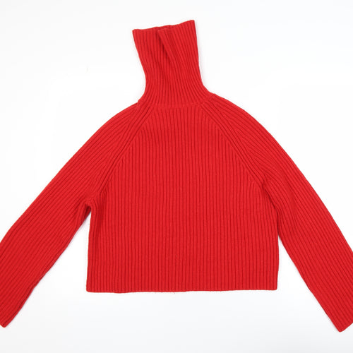 H&M Womens Red Roll Neck Ribbed Knit Jumper Size S
