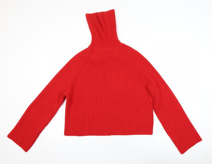 H&M Womens Red Roll Neck Ribbed Knit Jumper Size S