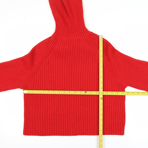 H&M Womens Red Roll Neck Ribbed Knit Jumper Size S