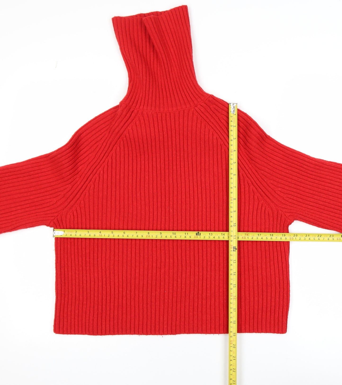 H&M Womens Red Roll Neck Ribbed Knit Jumper Size S