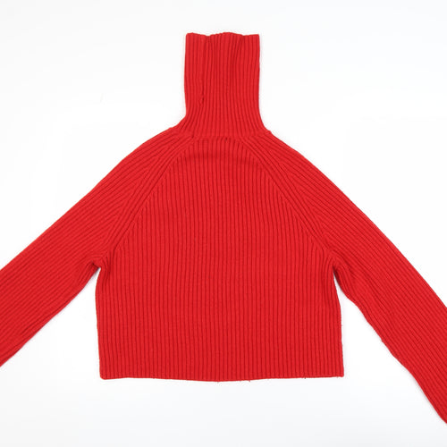 H&M Womens Red Roll Neck Ribbed Knit Jumper Size S