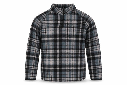 Front view of Outdoor Products Men's Grey Plaid 1/4 Zip Fleece Sweatshirt XL
