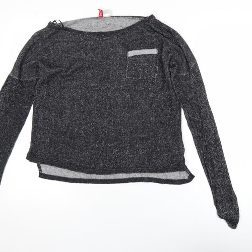 H&M Divided Women's Black Knit Cropped Long Sleeve Top Size 12