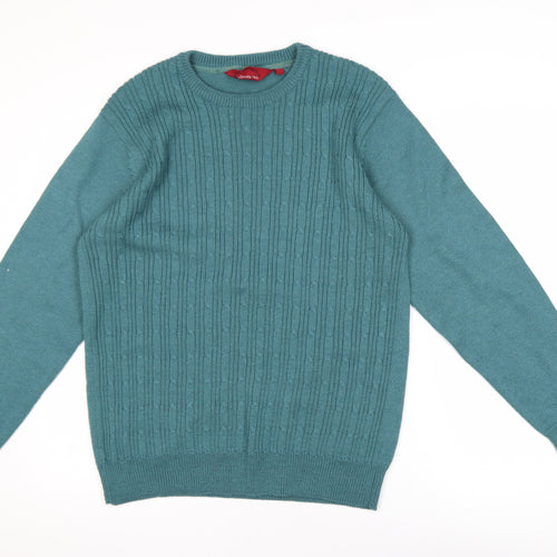 Bar Harbour by Double Two Mens Green L Cable-Knit Wool Blend Jumper