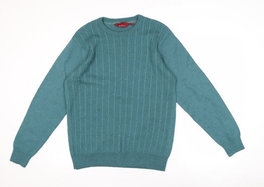 Bar Harbour by Double Two Mens Green L Cable-Knit Wool Blend Jumper