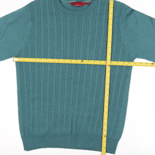 Bar Harbour by Double Two Mens Green L Cable-Knit Wool Blend Jumper
