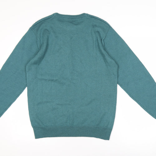 Bar Harbour by Double Two Mens Green L Cable-Knit Wool Blend Jumper