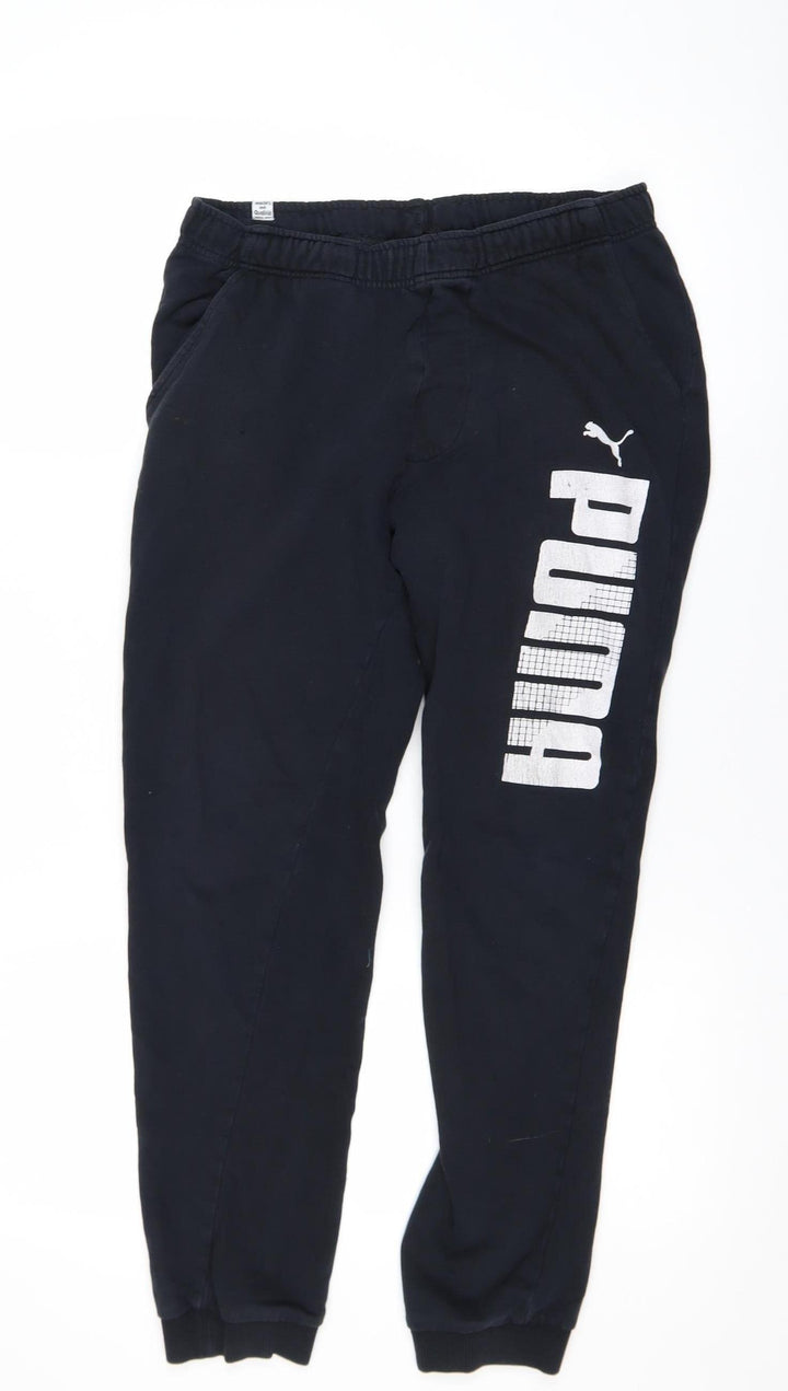 Puma Men Black Jogger Trousers S Elastic Waist Logo Sweatpants