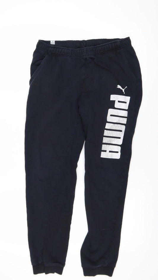 Puma Men Black Jogger Trousers S Elastic Waist Logo Sweatpants