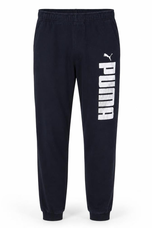 Front view of Puma Men Black Jogger Trousers S Elastic Waist Logo Sweatpants