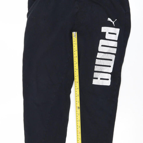 Puma Men Black Jogger Trousers S Elastic Waist Logo Sweatpants