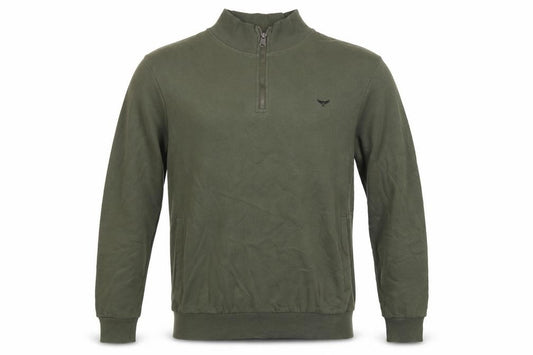 Front view of Threadbare Men's Green 1/4 Zip Mock Neck Sweatshirt, size L