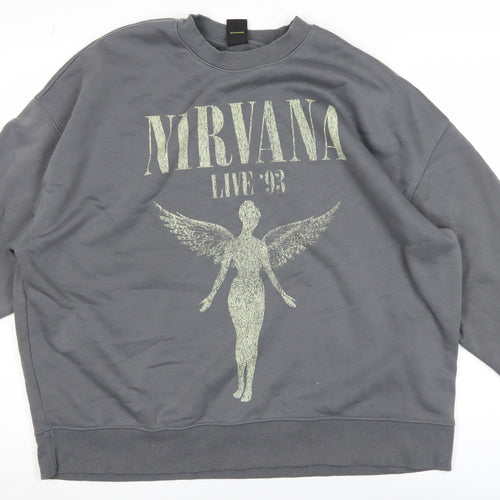 Nirvana Grey Graphic Pullover Sweatshirt Women L Cotton Blend