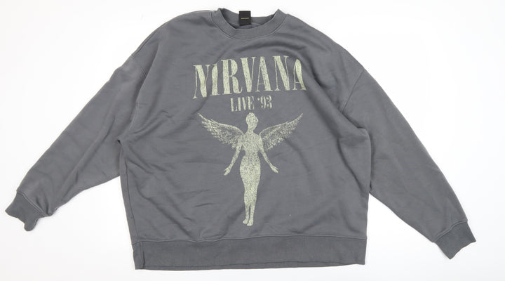 Nirvana Grey Graphic Pullover Sweatshirt Women L Cotton Blend