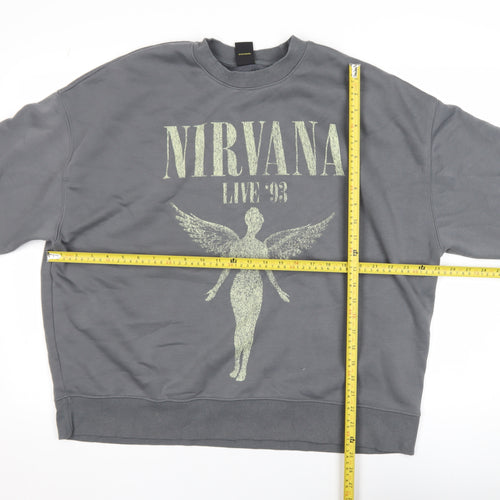Nirvana Grey Graphic Pullover Sweatshirt Women L Cotton Blend