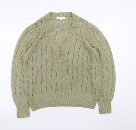 Marks and Spencer Women’s Green V-Neck Henley Knit Jumper Size 18