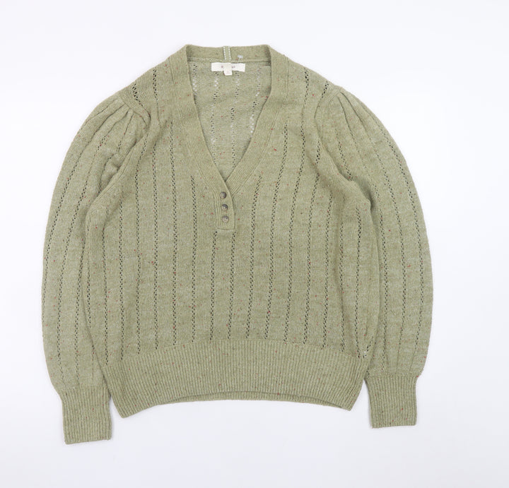 Marks and Spencer Women’s Green V-Neck Henley Knit Jumper Size 18