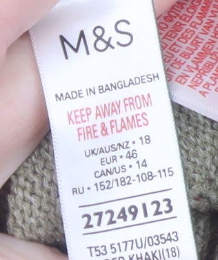 Marks and Spencer Women’s Green V-Neck Henley Knit Jumper Size 18